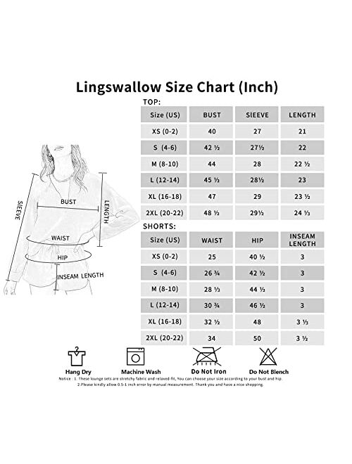 Lingswallow Women Waffle Lounge Sets - Long Sleeve and Shorts Pajama Set Two Piece Outfits for Women Sweatsuits loungewear