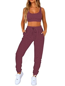 Fixmatti Women Sweatsuits Bra and Sweatpants Set 2 Pieces Jogger Tracksuit