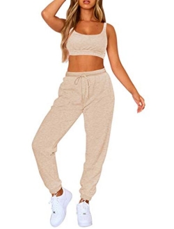 Fixmatti Women Sweatsuits Bra and Sweatpants Set 2 Pieces Jogger Tracksuit