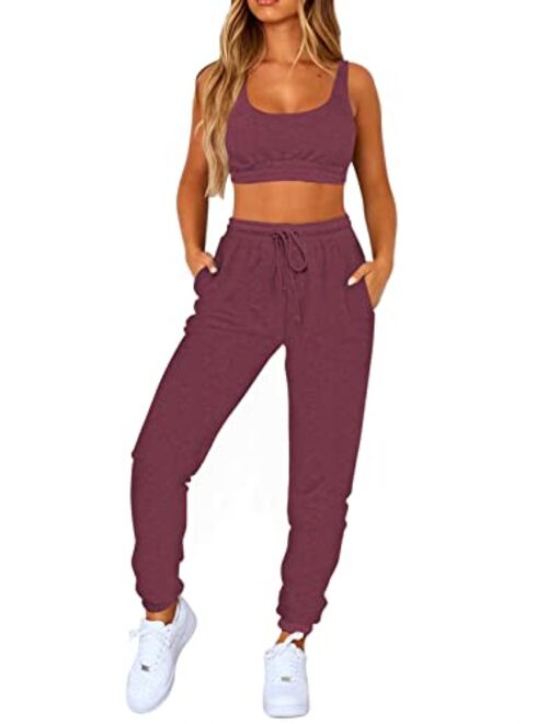 Fixmatti Women Sweatsuits Bra and Sweatpants Set 2 Pieces Jogger Tracksuit