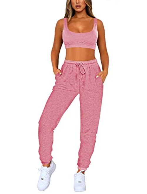 Fixmatti Women Sweatsuits Bra and Sweatpants Set 2 Pieces Jogger Tracksuit