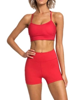 Iwemek Women's Workout Sets 2 Piece Yoga Outfits High Waisted Yoga Leggings Shorts and Sports Bra Gym Clothes Tracksuit