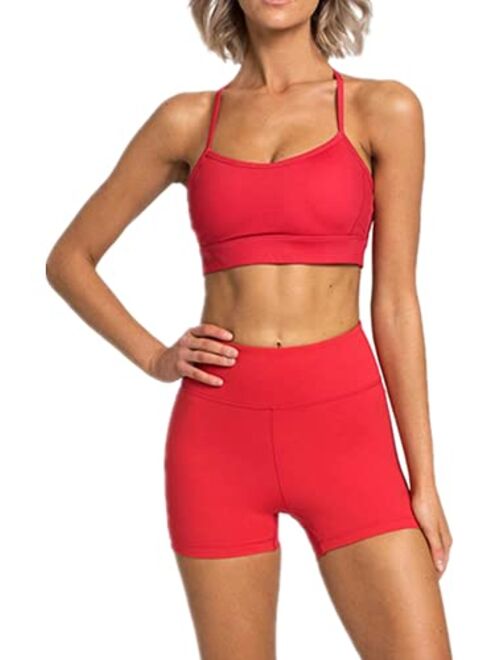 Iwemek Women's Workout Sets 2 Piece Yoga Outfits High Waisted Yoga Leggings Shorts and Sports Bra Gym Clothes Tracksuit