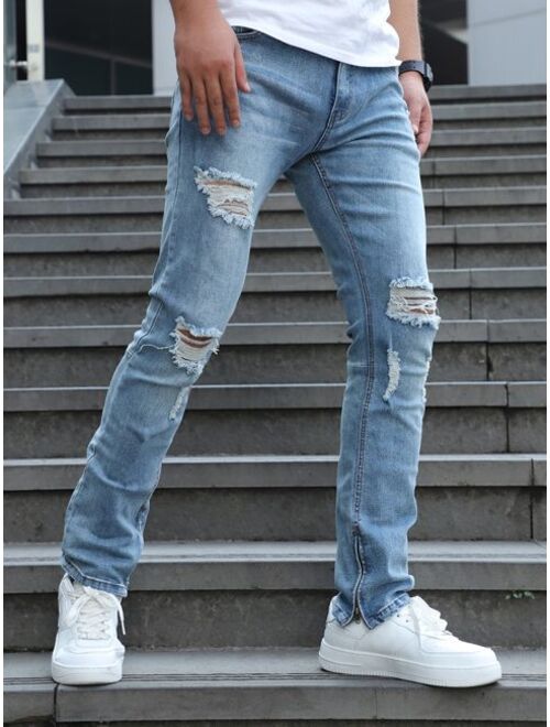 Buy Shein Men Ripped Detail Straight Leg Jeans online | Topofstyle