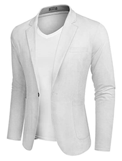 Men's Casual Sport Coat Regular Fit Lightweight Linen Blazer Jacket Stylish One Button Suit Jackets