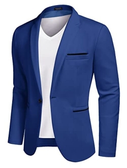 Men's Casual Blazer Jacket Slim Fit Sports Coat Business Suit Jackets One Button