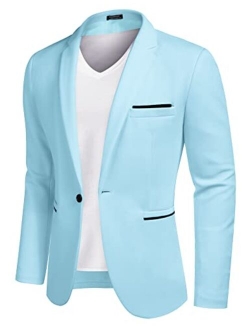 Men's Casual Blazer Jacket Slim Fit Sports Coat Business Suit Jackets One Button