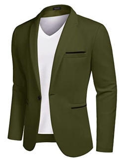 Men's Casual Blazer Jacket Slim Fit Sports Coat Business Suit Jackets One Button