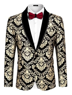 Men's Floral Tuxedo Jacket Shawl Lapel One Button Velvet Suit Jacket Dinner Prom Party Wedding Blazer