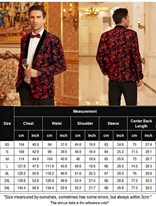 COOFANDY Men's Floral Tuxedo Jacket Shawl Lapel One Button Velvet Suit Jacket Dinner Prom Party Wedding Blazer