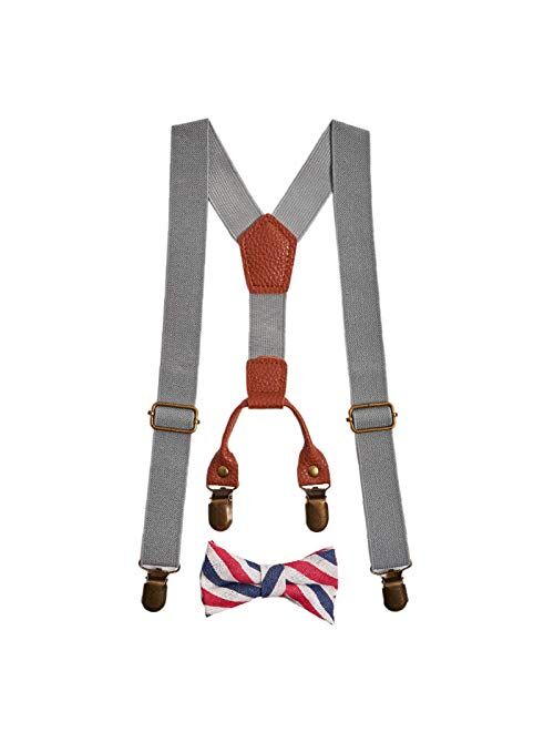 Gaulbay Child Kids Suspenders Bowtie Set - Adjustable Suspender Set for Boys