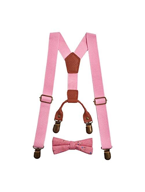 Gaulbay Child Kids Suspenders Bowtie Set - Adjustable Suspender Set for Boys