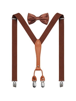 Hisret Boys 4 Clips Suspender and Bow Tie Set Kids Adjustable Y-Back Suspender Bowtie Set for Wedding Birthday