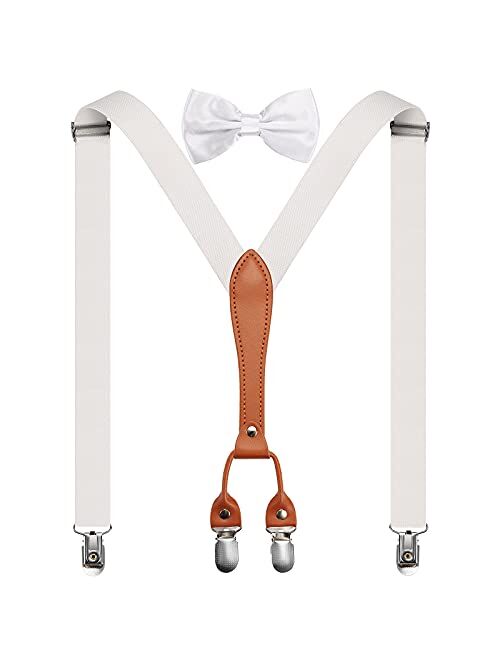 Hisret Boys 4 Clips Suspender and Bow Tie Set Kids Adjustable Y-Back Suspender Bowtie Set for Wedding Birthday