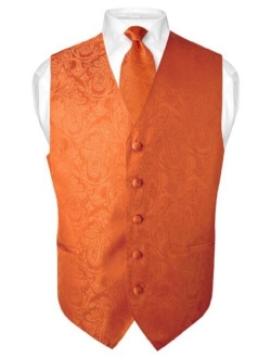 Men's Paisley Design Dress Vest & Necktie Burnt Orange Color Neck Tie Set