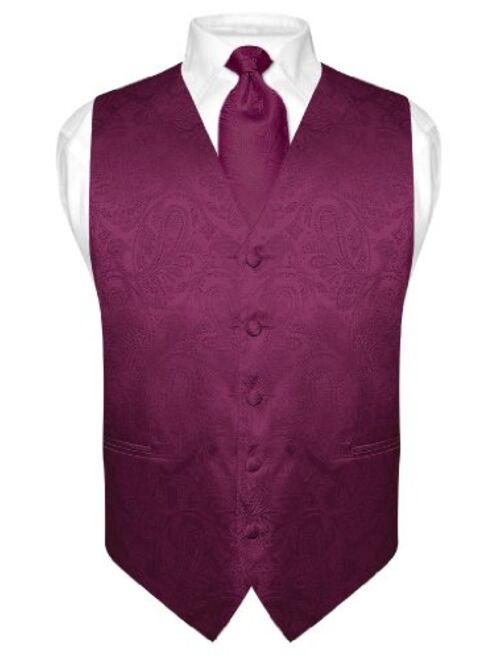 Vesuvio Napoli Men's Paisley Design Dress Vest & Necktie Burnt Orange Color Neck Tie Set