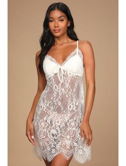 Enraptured Love White Sheer Lace Lingerie Slip