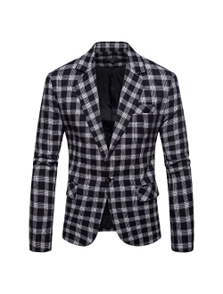 Kudoro Mens Plaid Blazer Sports Coat Casual Slim Fit Checkered Blazer for Men Wedding