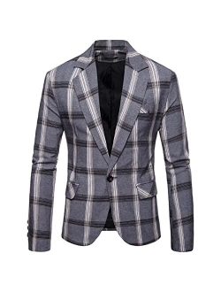 Kudoro Mens Plaid Blazer Sports Coat Casual Slim Fit Checkered Blazer for Men Wedding