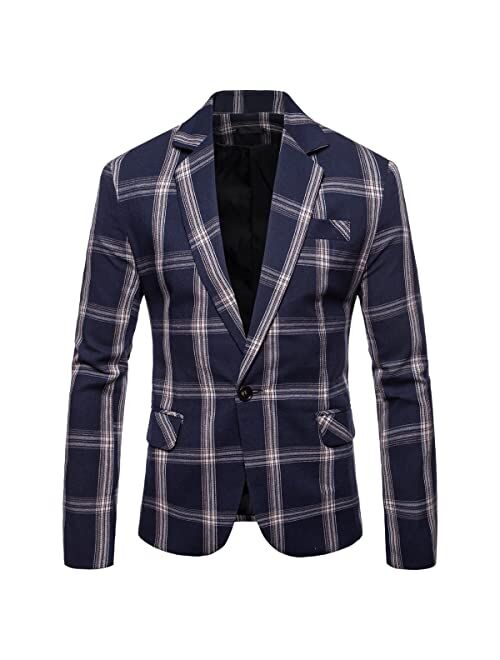 Kudoro Mens Plaid Blazer Sports Coat Casual Slim Fit Checkered Blazer for Men Wedding