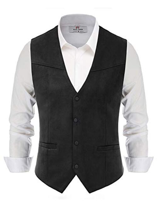 Pj Paul Jones Paul Jones Men's Suede Leather Suit Vest Casual Western Cowboy Waistcoat Vest