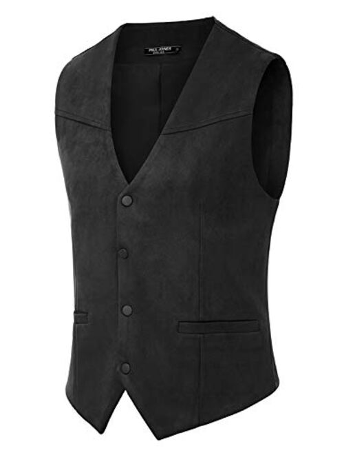 Pj Paul Jones Paul Jones Men's Suede Leather Suit Vest Casual Western Cowboy Waistcoat Vest