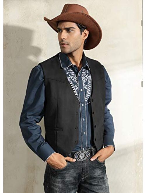 Pj Paul Jones Paul Jones Men's Suede Leather Suit Vest Casual Western Cowboy Waistcoat Vest