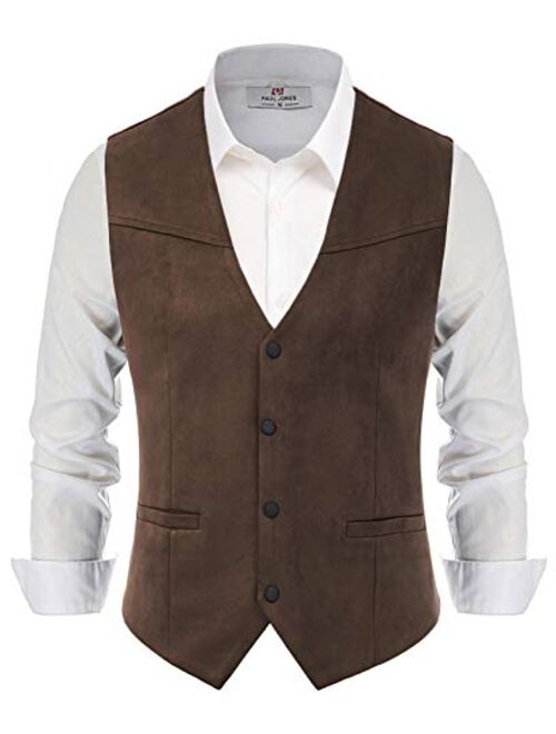 Pj Paul Jones Paul Jones Men's Suede Leather Suit Vest Casual Western Cowboy Waistcoat Vest