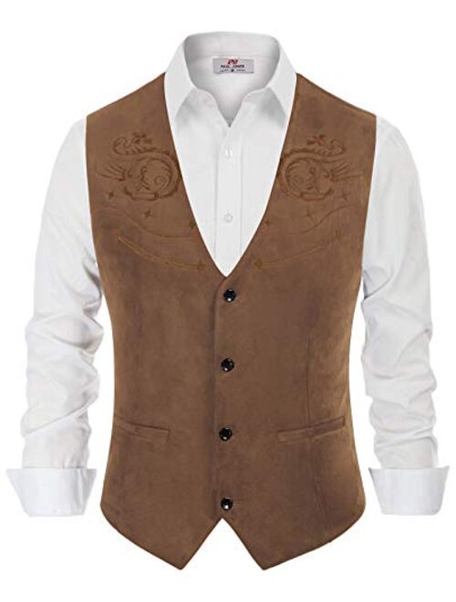 Pj Paul Jones Paul Jones Men's Suede Leather Suit Vest Casual Western Cowboy Waistcoat Vest