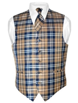 Men's Plaid Design Dress Vest & NeckTie Black Burgundy White Neck Tie Set