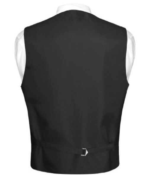 Vesuvio Napoli Men's Plaid Design Dress Vest & NeckTie Black Burgundy White Neck Tie Set