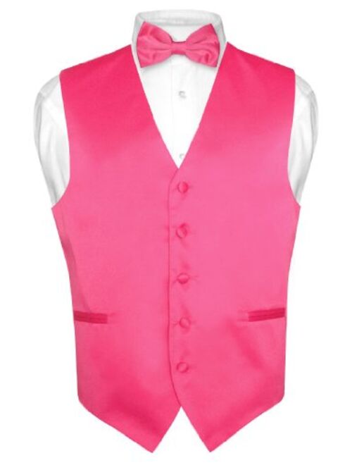 Vesuvio Napoli Men's Dress Vest & BowTie Solid PINK Color Bow Tie Set for Suit or Tuxedo