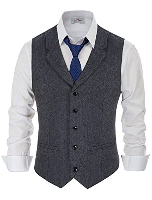 Pj Paul Jones Mens Herringbone Tweed Dress Vest British Slim Fit Notch Lapel Waistcoat Vests