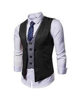 DONSON Mens Formal Business Suit Vest with Blue Striped Necktie