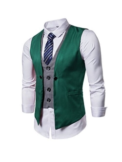 DONSON Mens Formal Business Suit Vest with Blue Striped Necktie