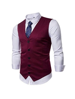 DONSON Mens Formal Business Suit Vest with Blue Striped Necktie