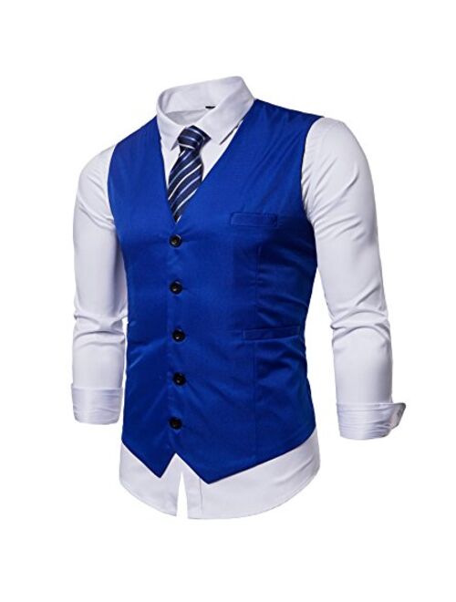 DONSON Mens Formal Business Suit Vest with Blue Striped Necktie