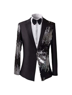 Mens Stylish Dinner Tux Dress Blazer Gold Sequin Slim Fit Suit Jacket Sport Coat