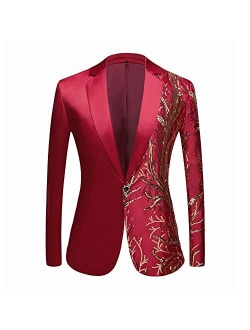 Mens Stylish Dinner Tux Dress Blazer Gold Sequin Slim Fit Suit Jacket Sport Coat