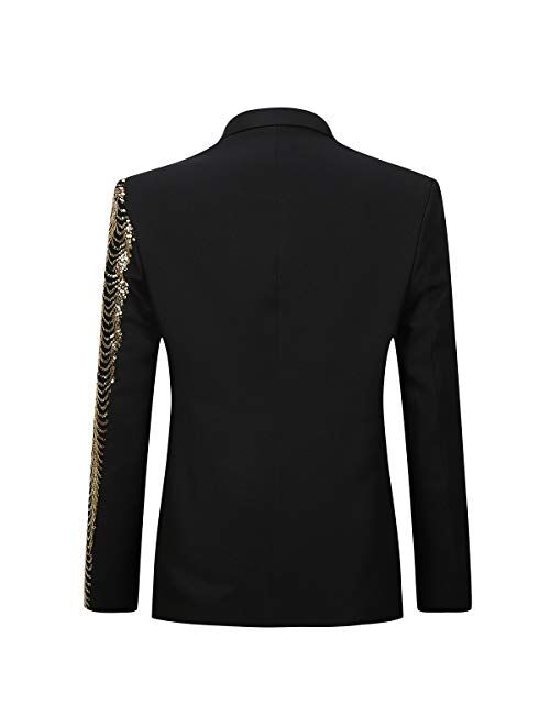 Cloudstyle Mens Stylish Dinner Tux Dress Blazer Gold Sequin Slim Fit Suit Jacket Sport Coat