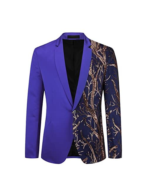 Cloudstyle Mens Stylish Dinner Tux Dress Blazer Gold Sequin Slim Fit Suit Jacket Sport Coat