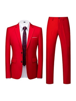 MOGU Mens Slim Fit Suit 2 Piece Tuxedo for Daily Business Wedding Party (Suit Jacket + Pants)