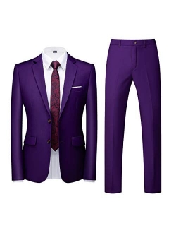 MOGU Mens Slim Fit Suit 2 Piece Tuxedo for Daily Business Wedding Party (Suit Jacket + Pants)