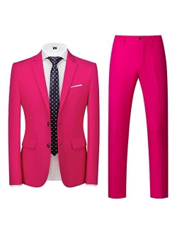 MOGU Mens Slim Fit Suit 2 Piece Tuxedo for Daily Business Wedding Party (Suit Jacket + Pants)