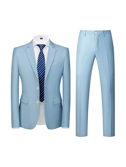 MOGU Mens Slim Fit Suit 2 Piece Tuxedo for Daily Business Wedding Party (Suit Jacket + Pants)