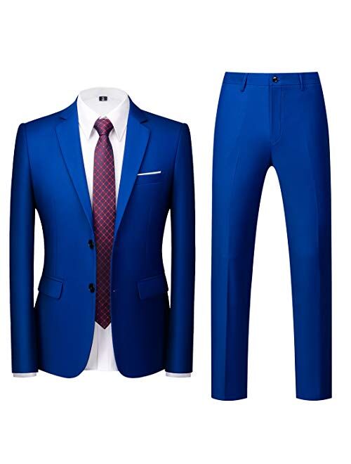 MOGU Mens Slim Fit Suit 2 Piece Tuxedo for Daily Business Wedding Party (Suit Jacket + Pants)