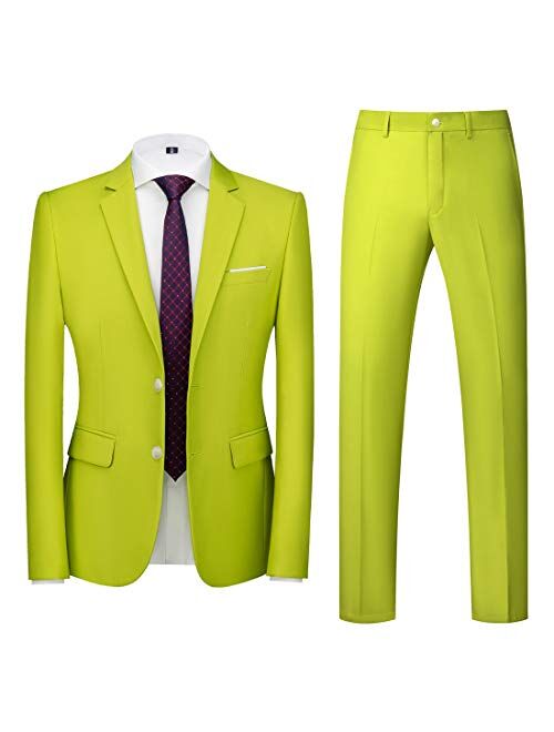 MOGU Mens Slim Fit Suit 2 Piece Tuxedo for Daily Business Wedding Party (Suit Jacket + Pants)