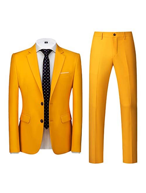 MOGU Mens Slim Fit Suit 2 Piece Tuxedo for Daily Business Wedding Party (Suit Jacket + Pants)