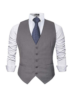 Alizeal Mens Classic Solid Color Business Suit Vest Regular Fit Tuxedo Waistcoat for Wedding