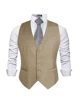 Alizeal Mens Classic Solid Color Business Suit Vest Regular Fit Tuxedo Waistcoat for Wedding